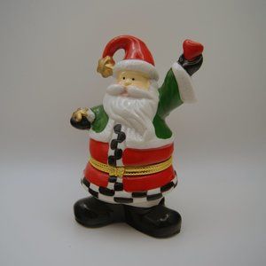Porcelain Santa Snowman  And Cardinal Trinket Jewelry Box Preowned